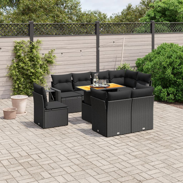 Set Mobilier De Grădină Cu Perne, 9 Piese, Negru, Poliratan