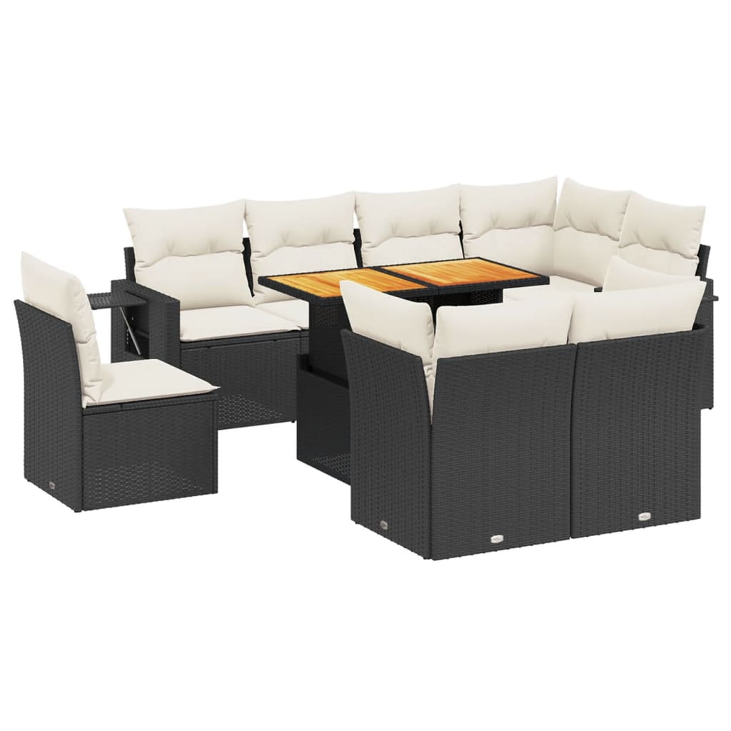 Set Mobilier De Grădină Cu Perne, 9 Piese, Negru, Poliratan