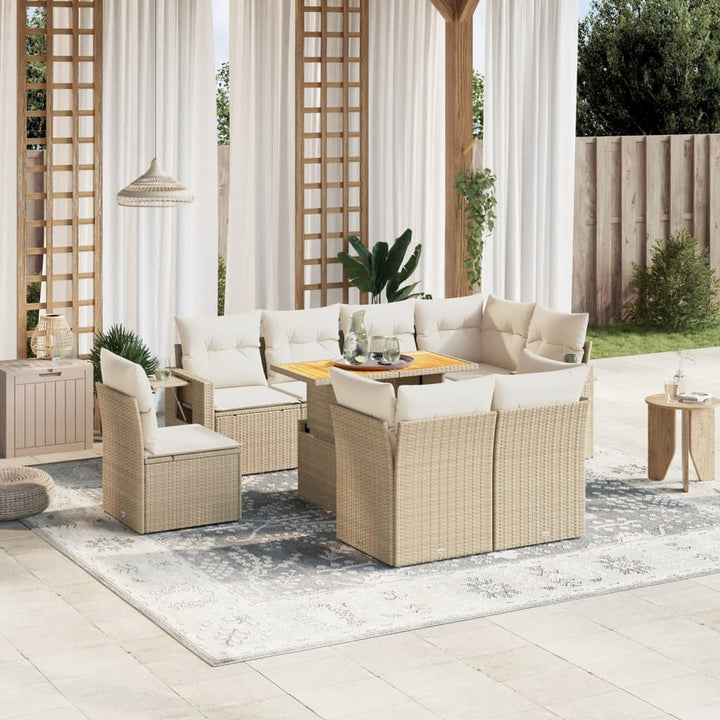 Set Mobilier De Grădină Cu Perne, 9 Piese, Negru, Poliratan
