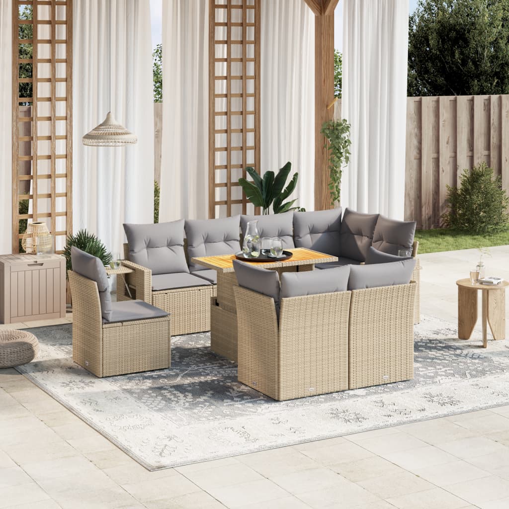 Set Mobilier De Grădină Cu Perne, 9 Piese, Negru, Poliratan