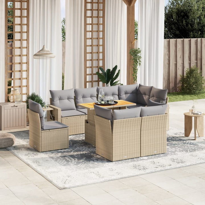 Set Mobilier De Grădină Cu Perne, 9 Piese, Negru, Poliratan