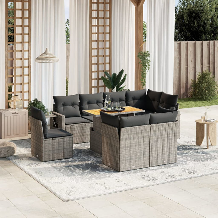 Set Mobilier De Grădină Cu Perne, 9 Piese, Negru, Poliratan