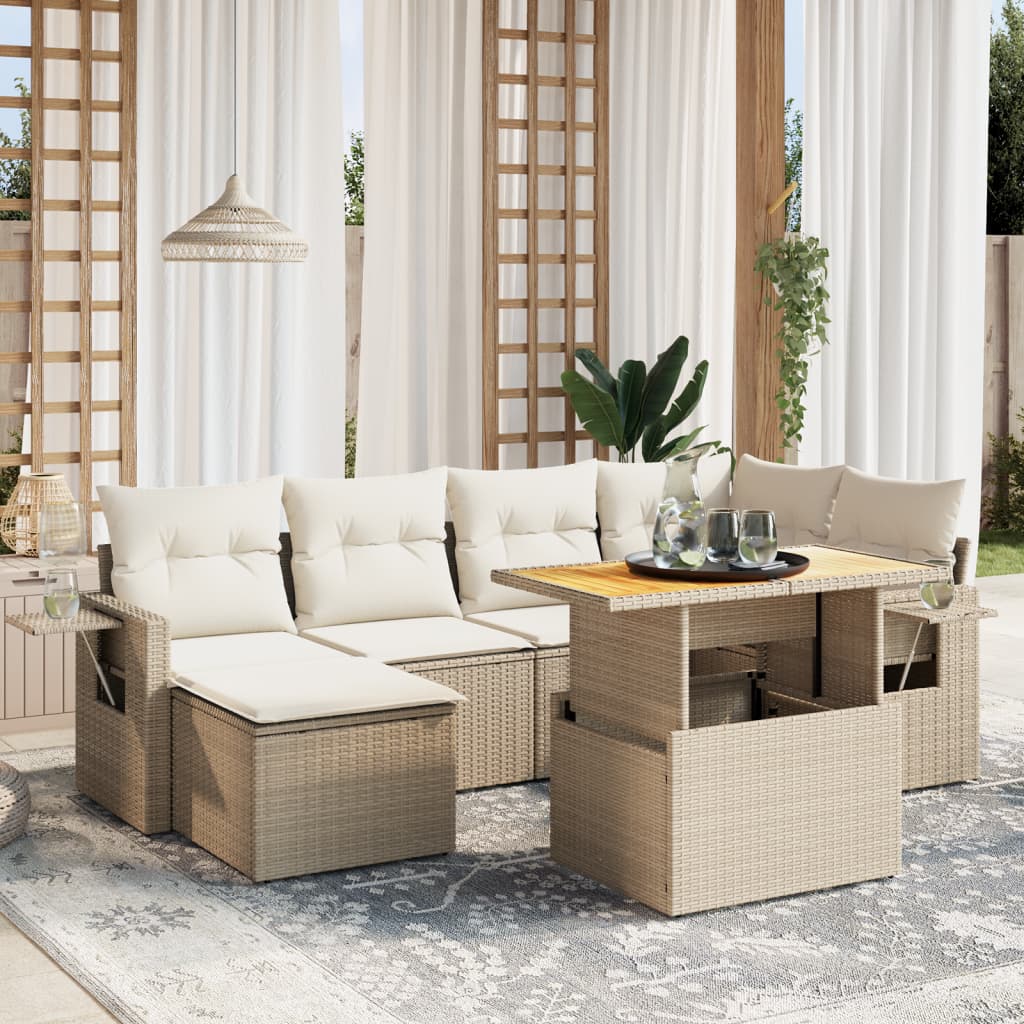 Set Canapele De Grădină Cu Perne, 7 Piese, , Poliratan