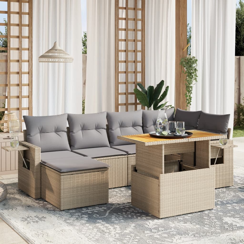 Set Canapele De Grădină Cu Perne, 7 Piese, , Poliratan