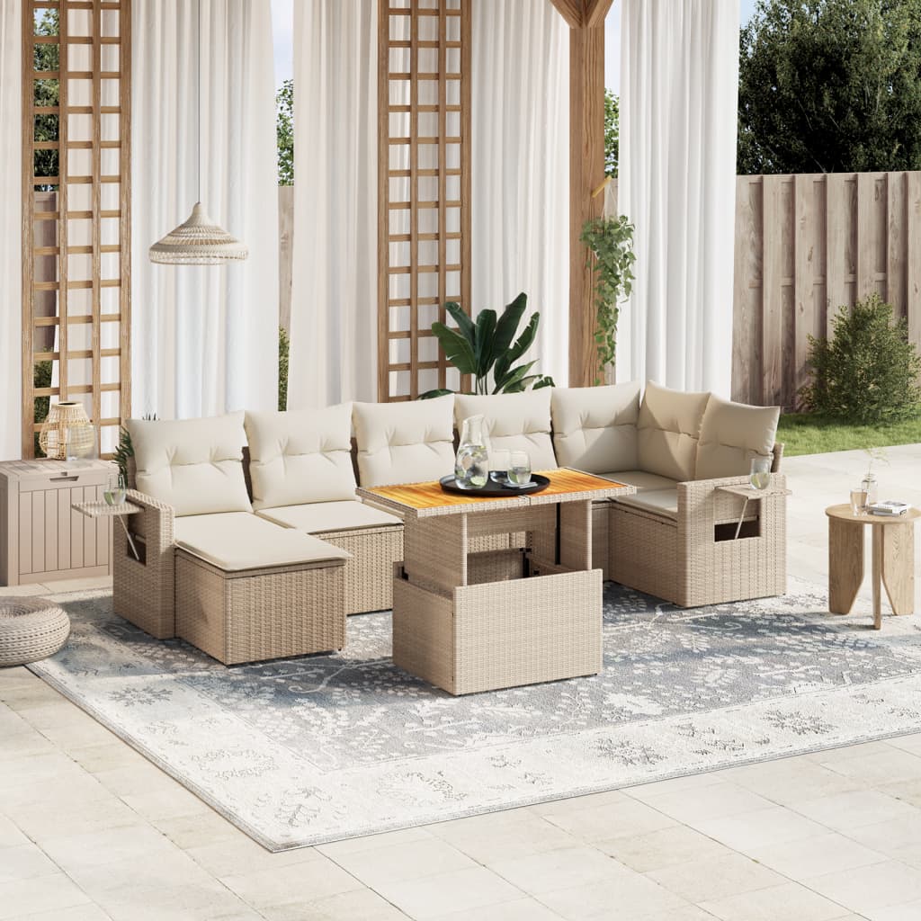 Set Mobilier De Grădină Cu Perne, 8 Piese, , Poliratan