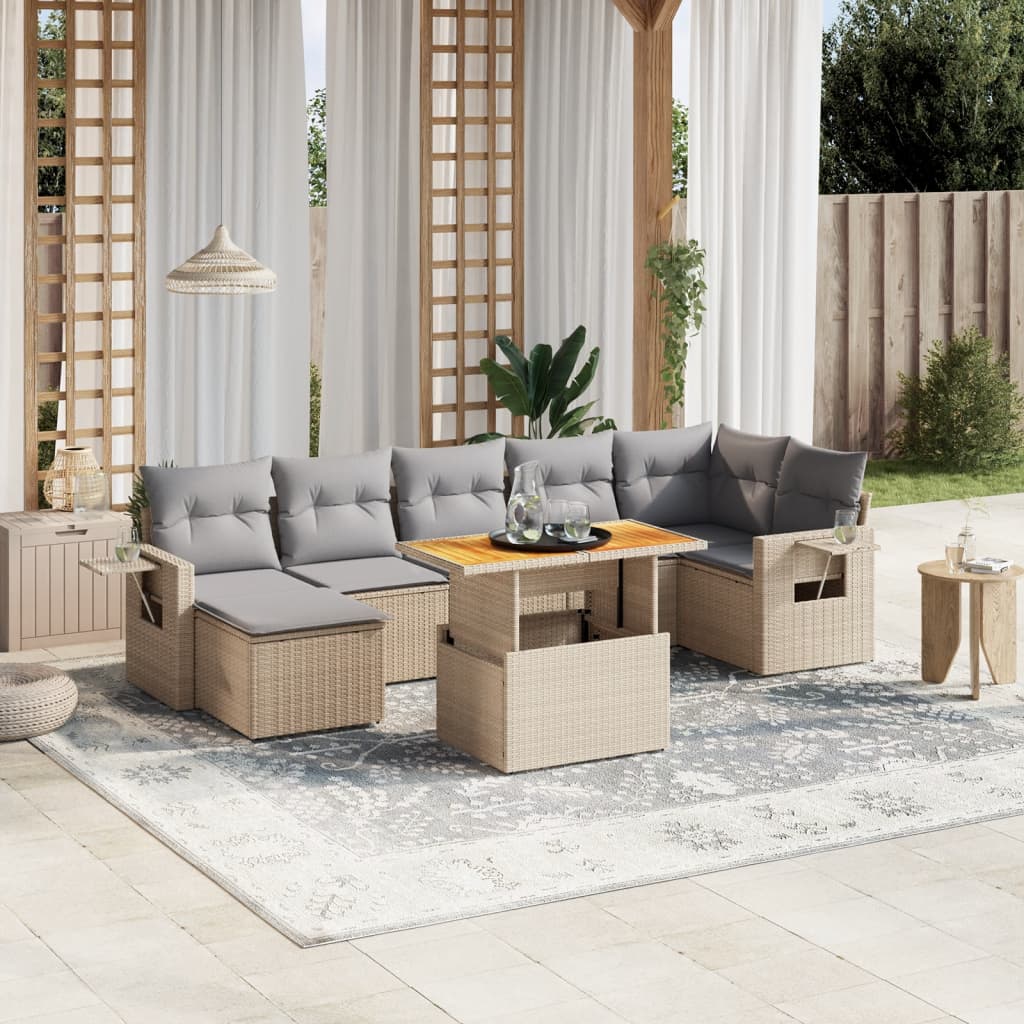 Set Mobilier De Grădină Cu Perne, 8 Piese, , Poliratan