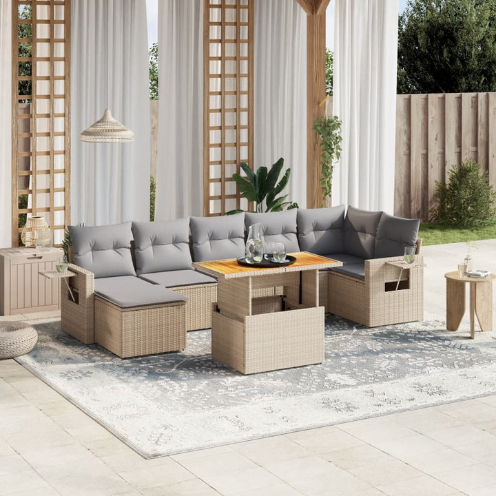 Set Mobilier De Grădină Cu Perne, 8 Piese, , Poliratan