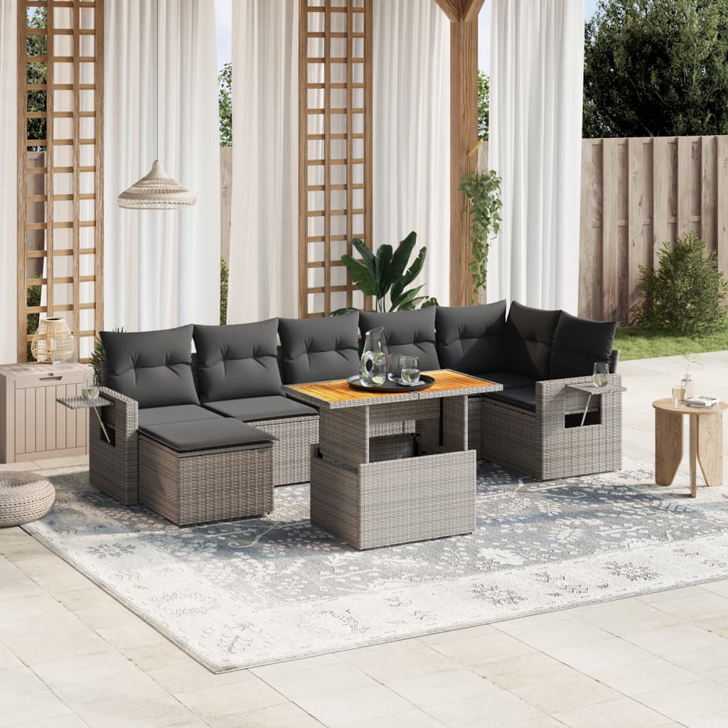 Set Mobilier De Grădină Cu Perne, 8 Piese, , Poliratan