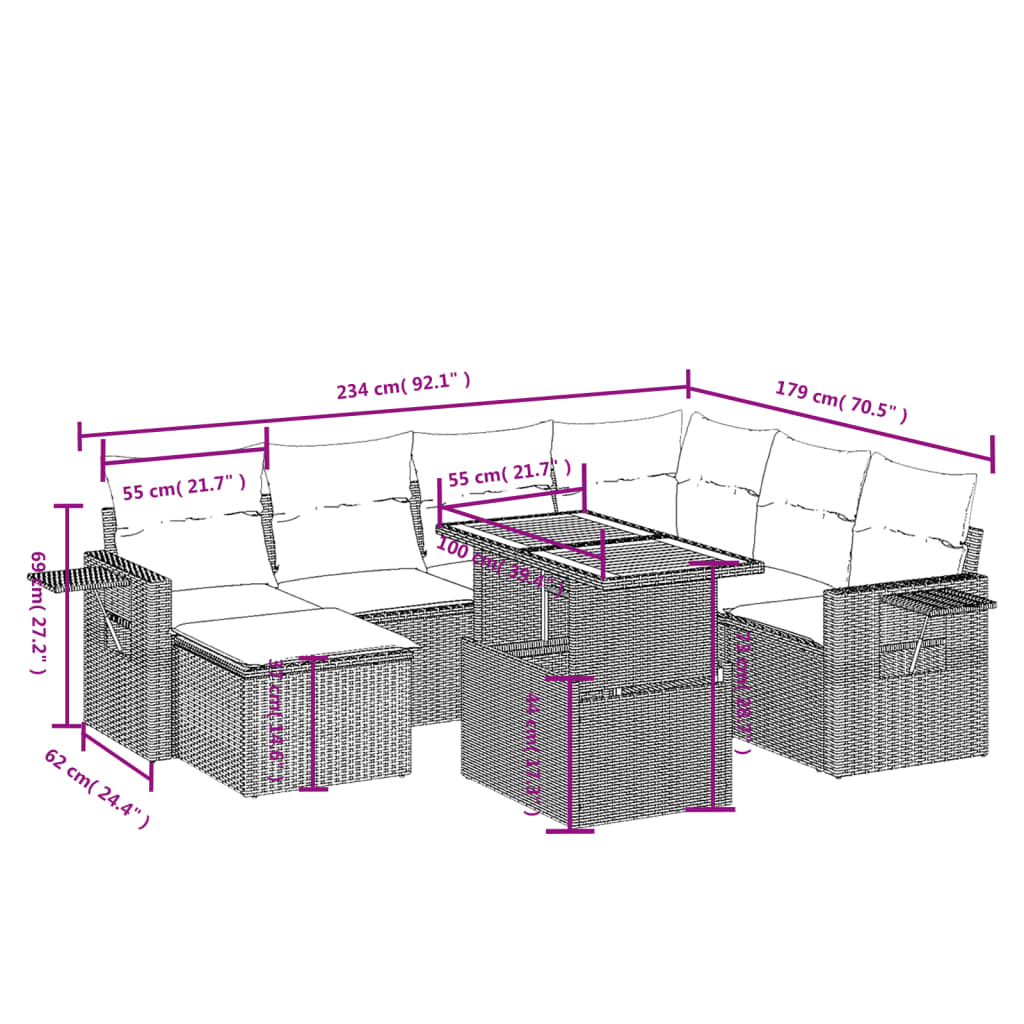 Set Mobilier De Grădină Cu Perne, 8 Piese, , Poliratan