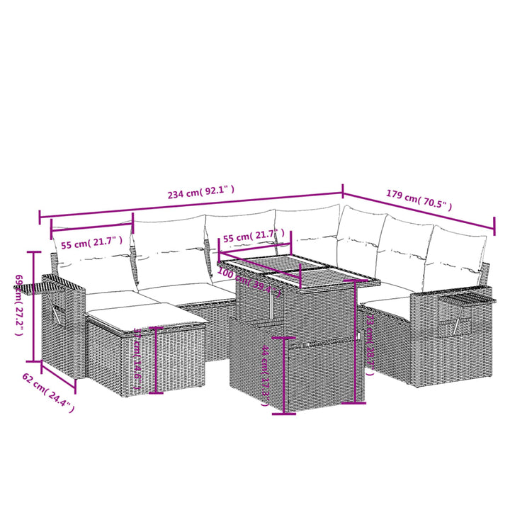 Set Mobilier De Grădină Cu Perne, 8 Piese, , Poliratan