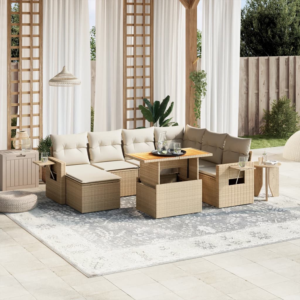Set Mobilier De Grădină Cu Perne, 8 Piese, , Poliratan