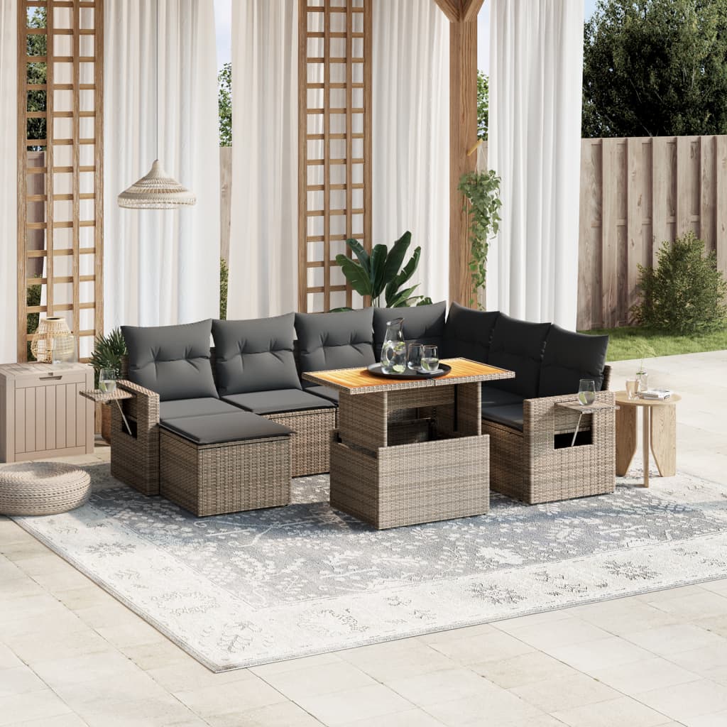Set Mobilier De Grădină Cu Perne, 8 Piese, , Poliratan