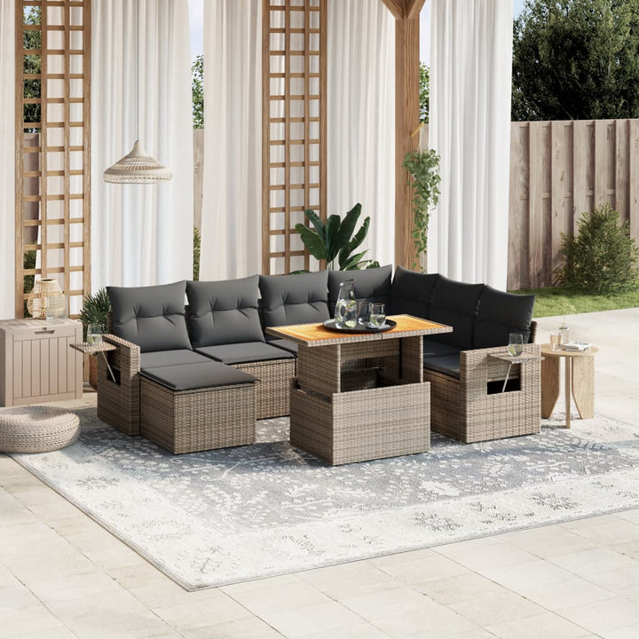 Set Mobilier De Grădină Cu Perne, 8 Piese, , Poliratan