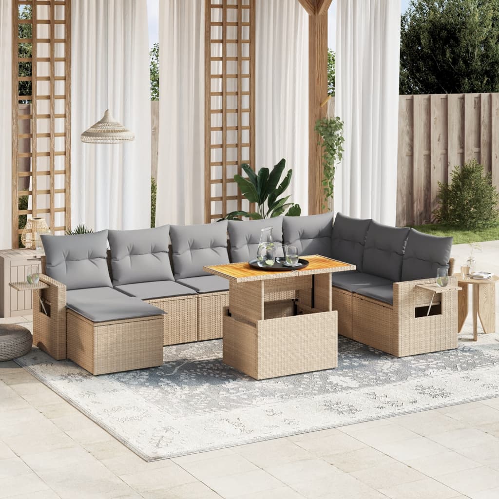 Set Canapele De Grădină, 9 Piese, Cu Perne, , Poliratan