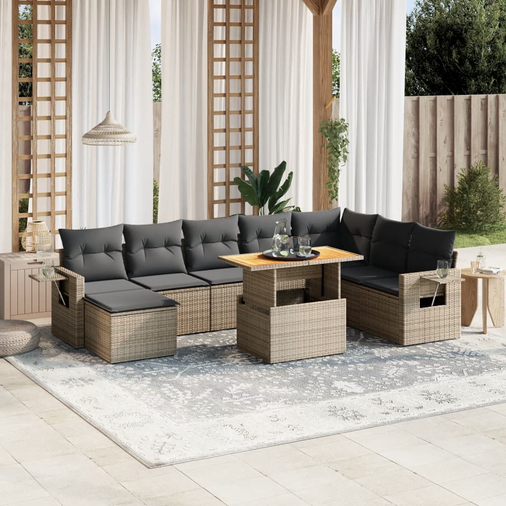 Set Canapele De Grădină, 9 Piese, Cu Perne, , Poliratan