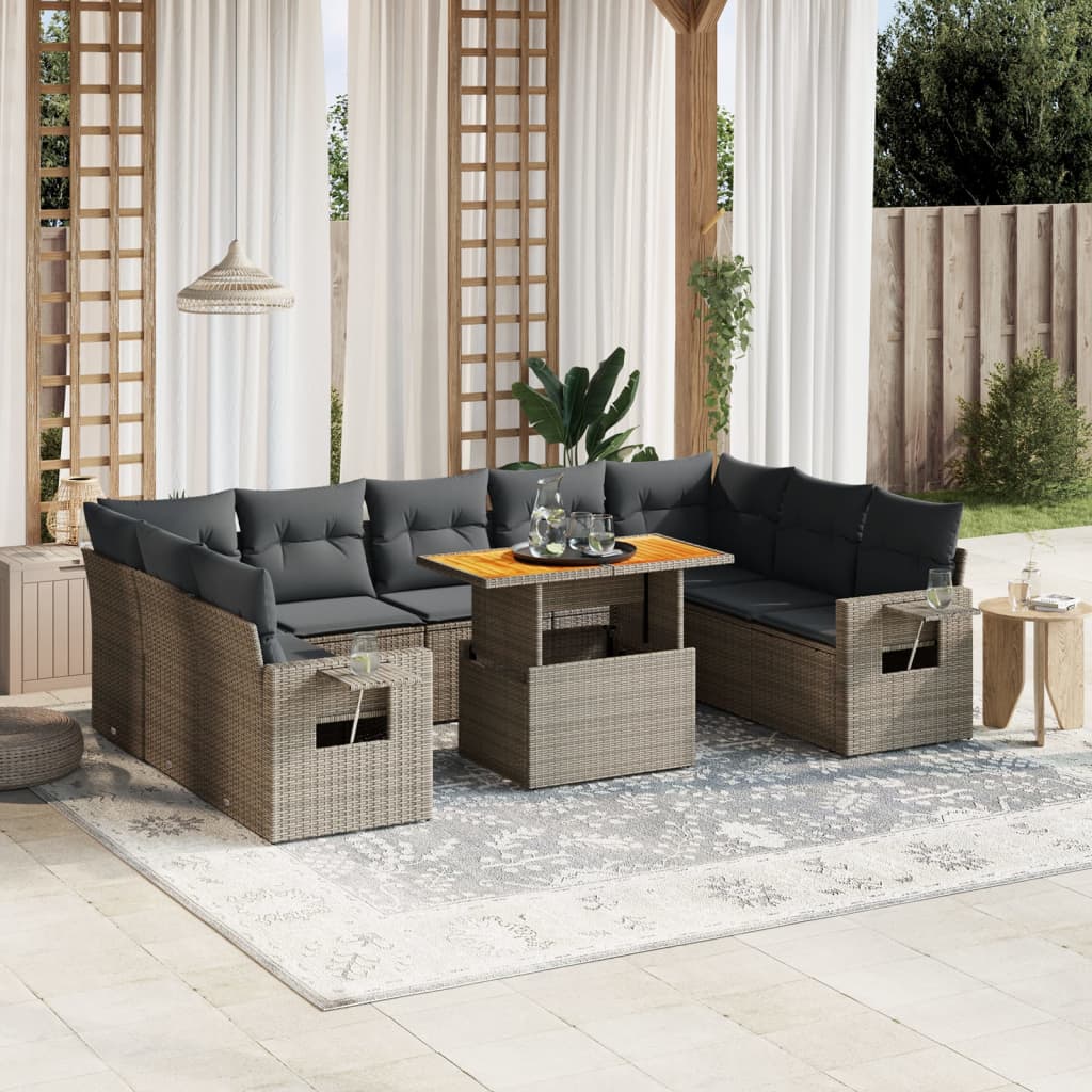 Set Canapele De Grădină Cu Perne, 10 Piese, , Poliratan