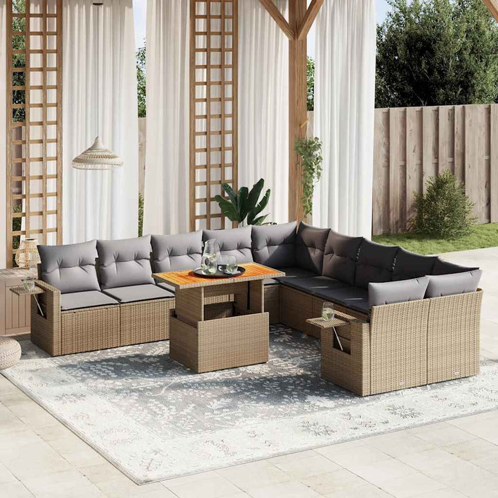 Set Canapele De Grădină Cu Perne, 11 Piese, , Poliratan