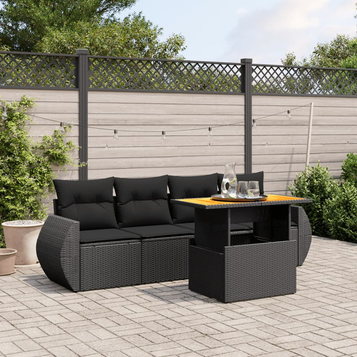 Set Mobilier De Grădină Cu Perne, 5 Piese, Negru, Poliratan