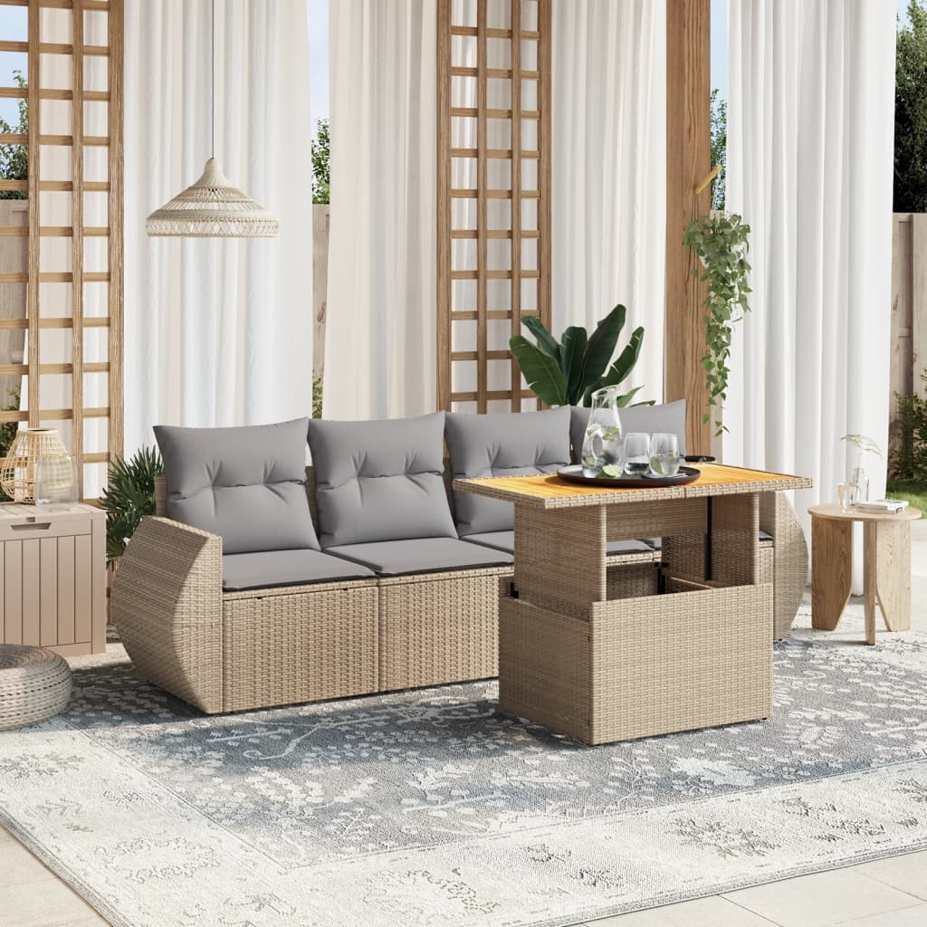 Set Mobilier De Grădină Cu Perne, 5 Piese, Negru, Poliratan