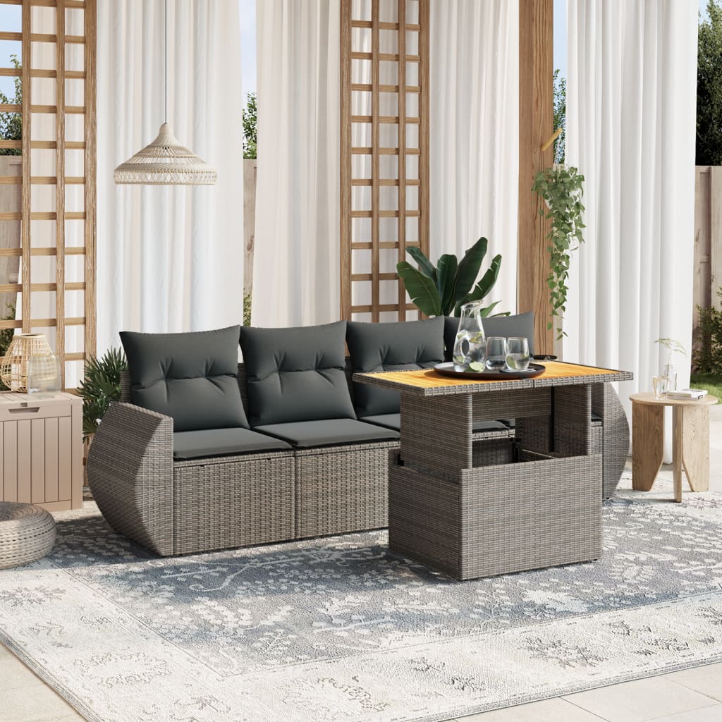 Set Mobilier De Grădină Cu Perne, 5 Piese, Negru, Poliratan