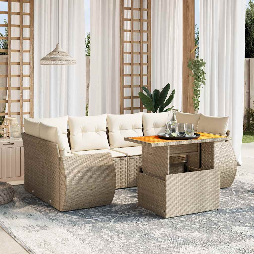 Set Canapele De Grădină Cu Perne, 7 Piese, Negru, Poliratan