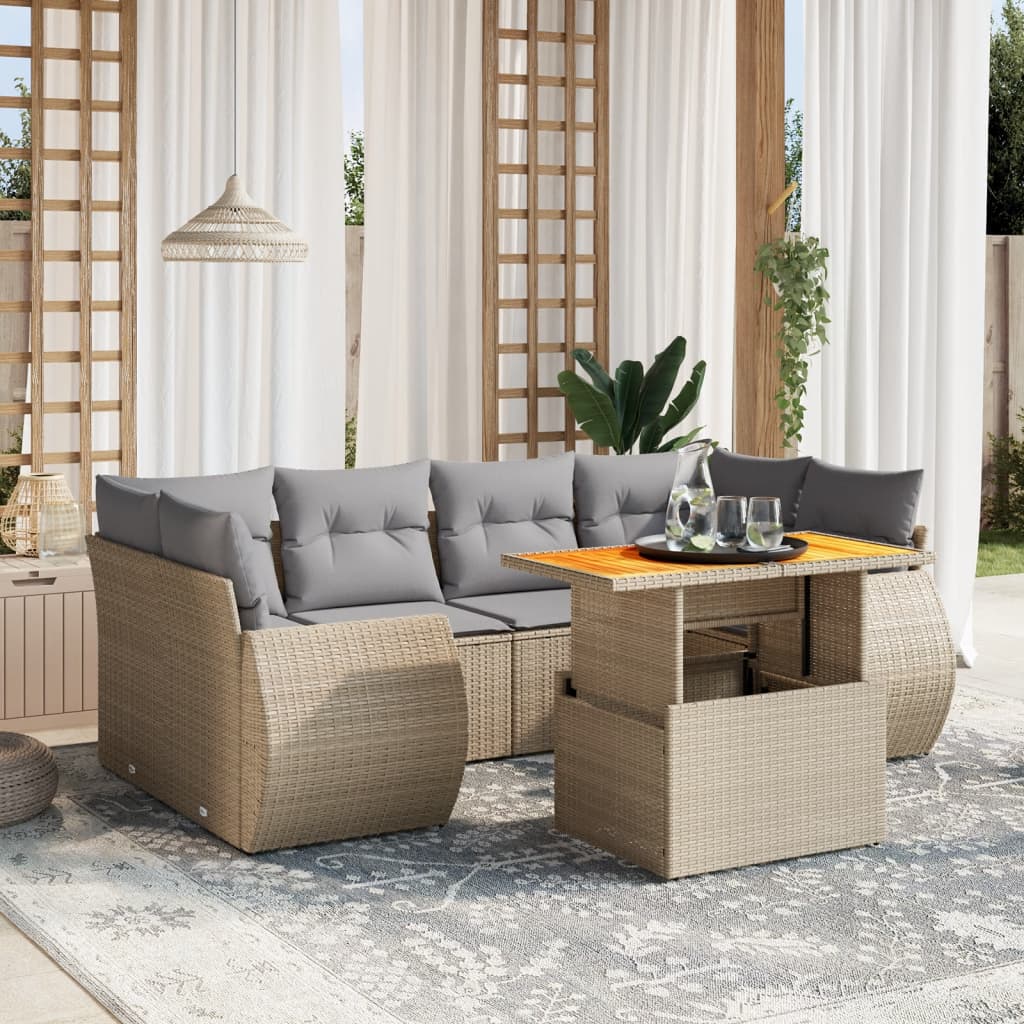 Set Canapele De Grădină Cu Perne, 7 Piese, Negru, Poliratan