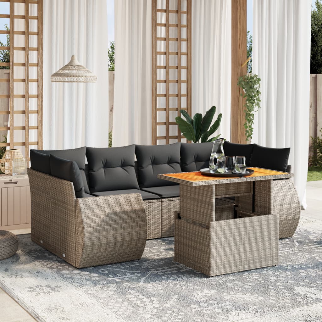 Set Canapele De Grădină Cu Perne, 7 Piese, Negru, Poliratan