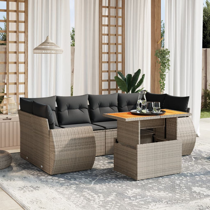 Set Canapele De Grădină Cu Perne, 7 Piese, Negru, Poliratan