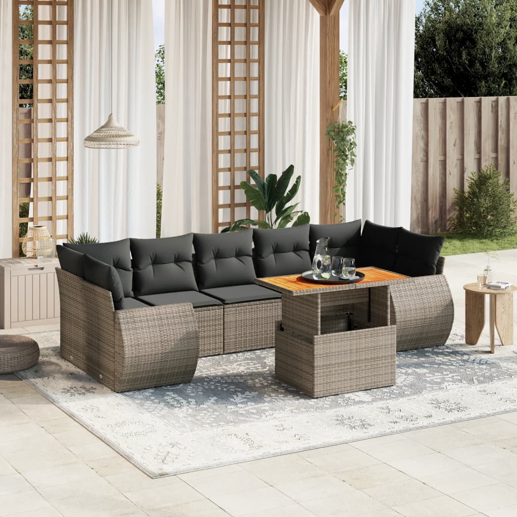 Set Canapele De Grădină, 8 Piese, Cu Perne, Bej, Poliratan