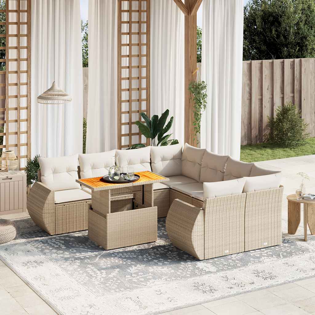 Set Mobilier De Grădină Cu Perne, 9 Piese, Negru, Poliratan