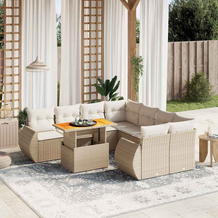 Set Mobilier De Grădină Cu Perne, 9 Piese, Negru, Poliratan