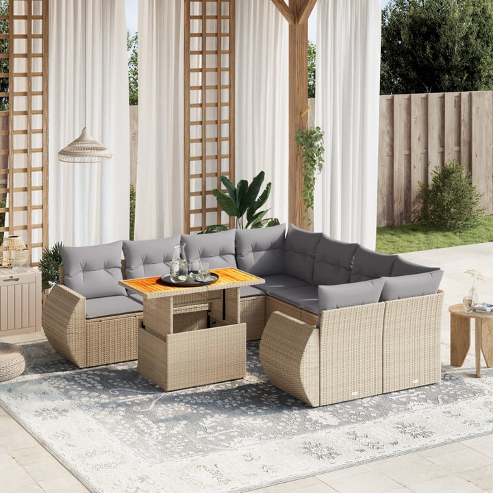 Set Mobilier De Grădină Cu Perne, 9 Piese, Negru, Poliratan
