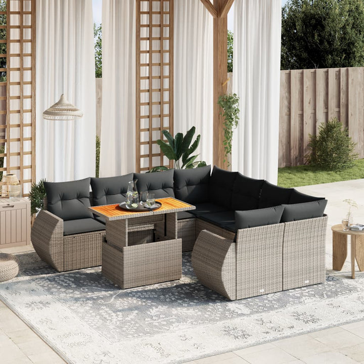 Set Mobilier De Grădină Cu Perne, 9 Piese, Negru, Poliratan