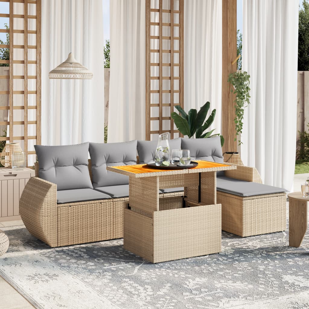Set Mobilier De Grădină Cu Perne, 6 Piese, Negru, Poliratan
