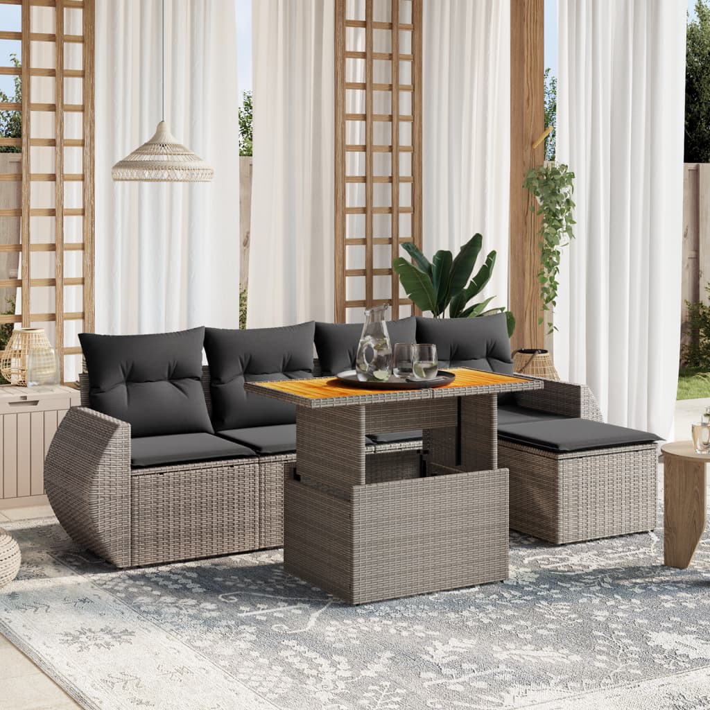 Set Mobilier De Grădină Cu Perne, 6 Piese, Negru, Poliratan