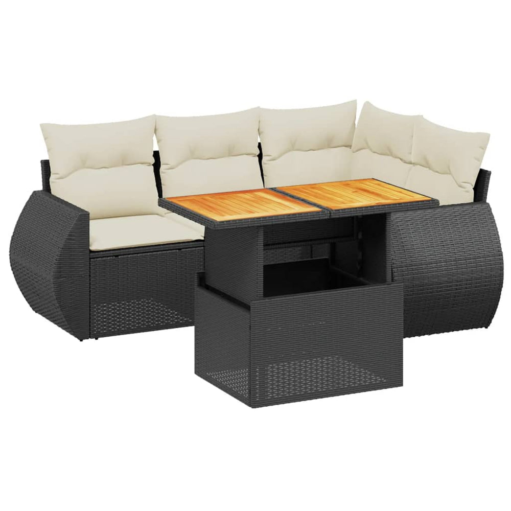 Set Mobilier De Grădină Cu Perne, 5 Piese, Negru, Poliratan