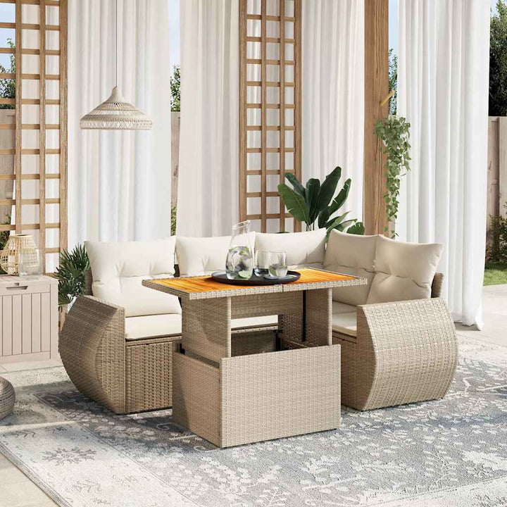 Set Mobilier De Grădină Cu Perne, 5 Piese, Negru, Poliratan
