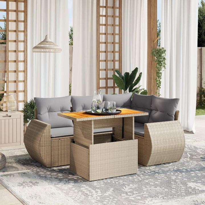 Set Mobilier De Grădină Cu Perne, 5 Piese, Negru, Poliratan