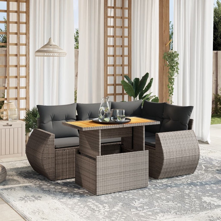 Set Mobilier De Grădină Cu Perne, 5 Piese, Negru, Poliratan