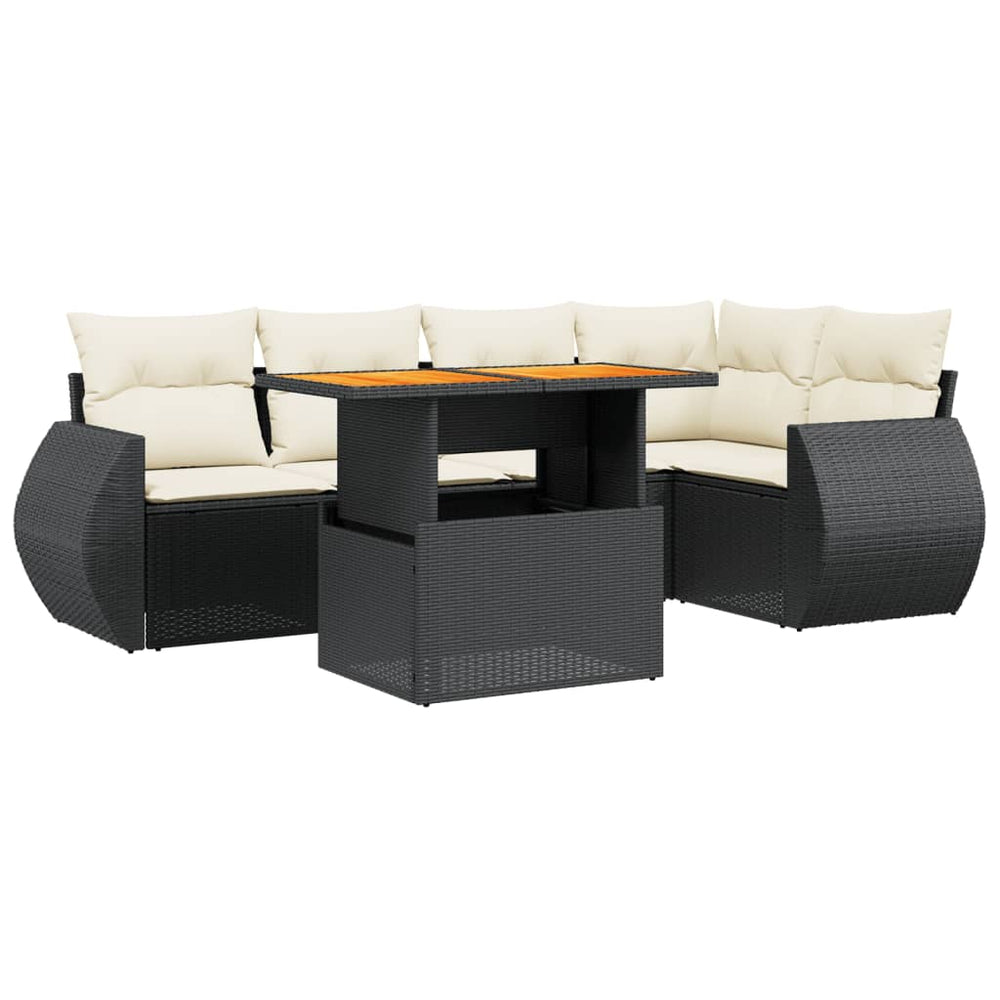 Set Mobilier De Grădină Cu Perne, 6 Piese, Negru, Poliratan