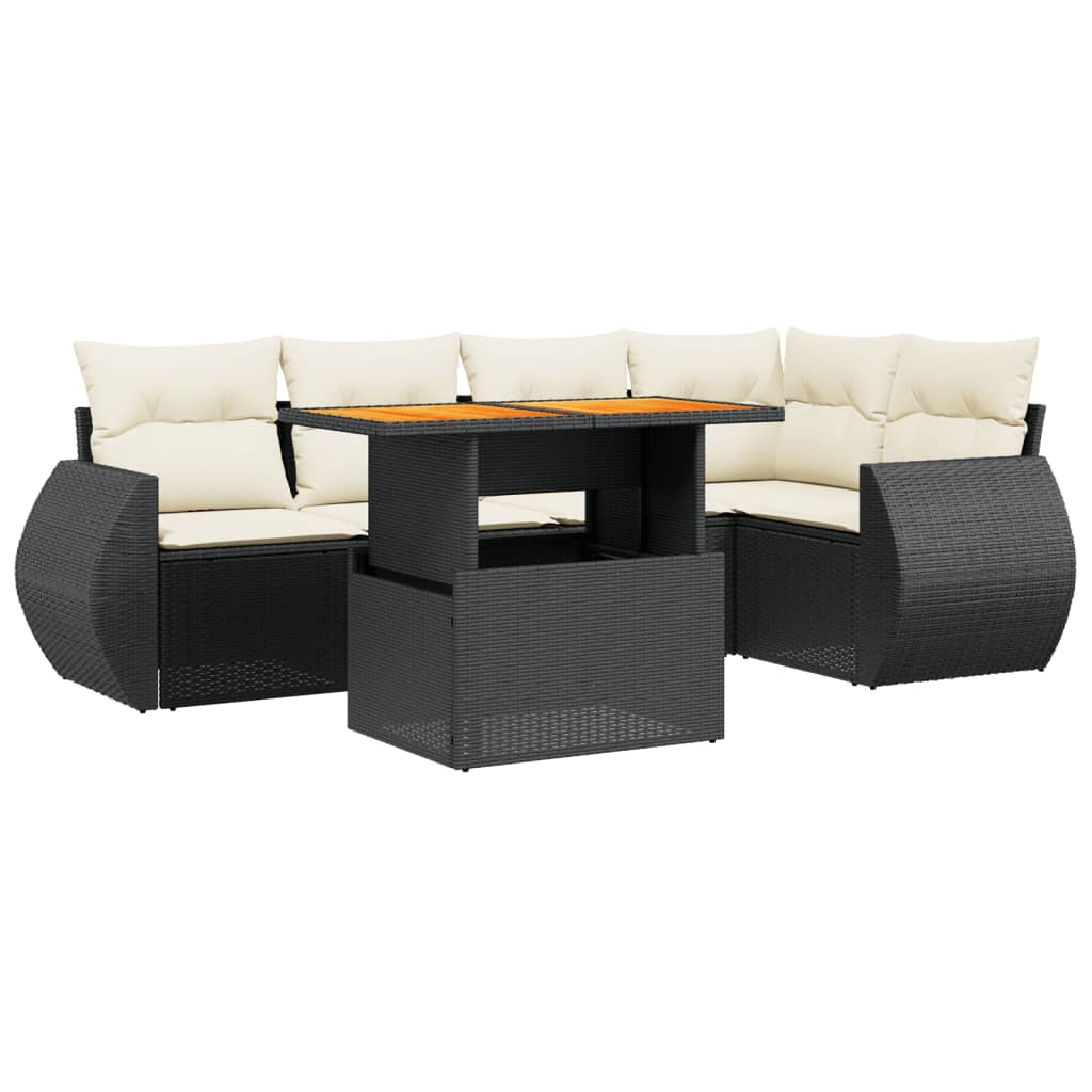 Set Mobilier De Grădină Cu Perne, 6 Piese, Negru, Poliratan