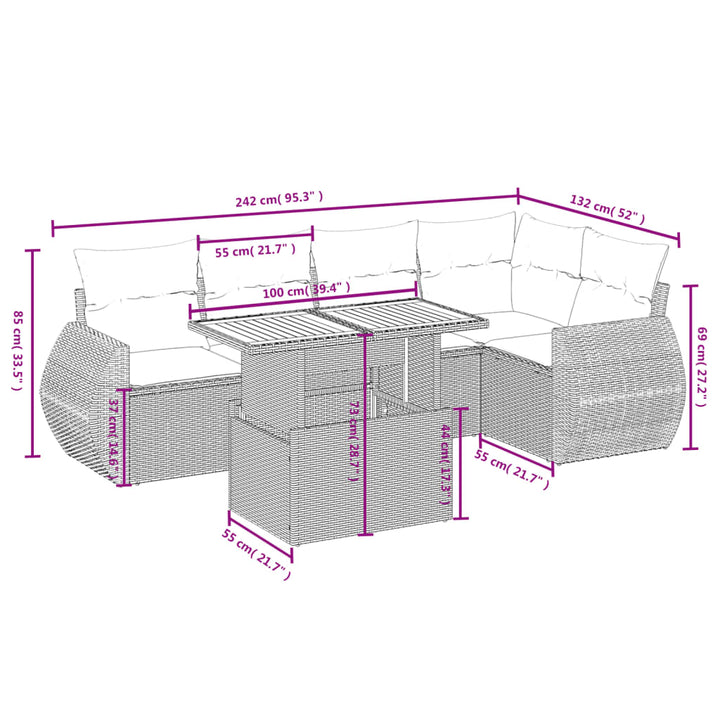 Set Mobilier De Grădină Cu Perne, 6 Piese, Negru, Poliratan