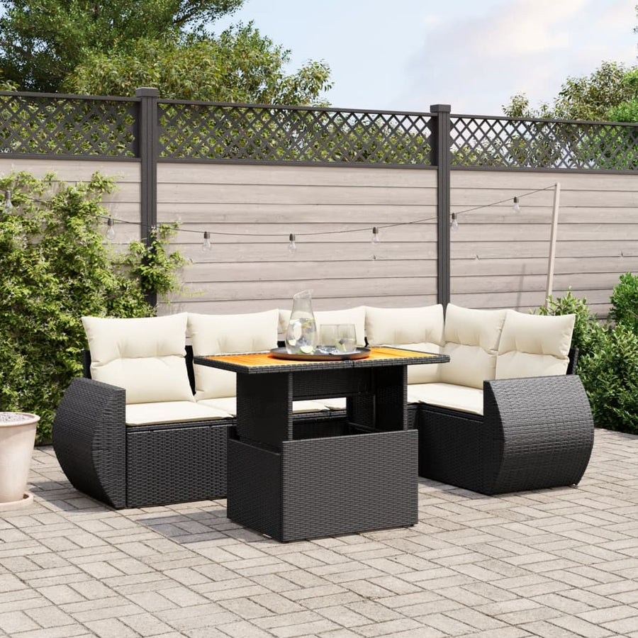 Set Mobilier De Grădină Cu Perne, 6 Piese, Negru, Poliratan