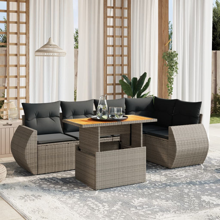 Set Mobilier De Grădină Cu Perne, 6 Piese, Negru, Poliratan