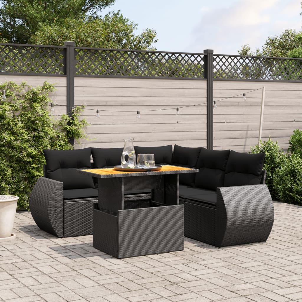Set Mobilier De Grădină Cu Perne, 6 Piese, Negru, Poliratan