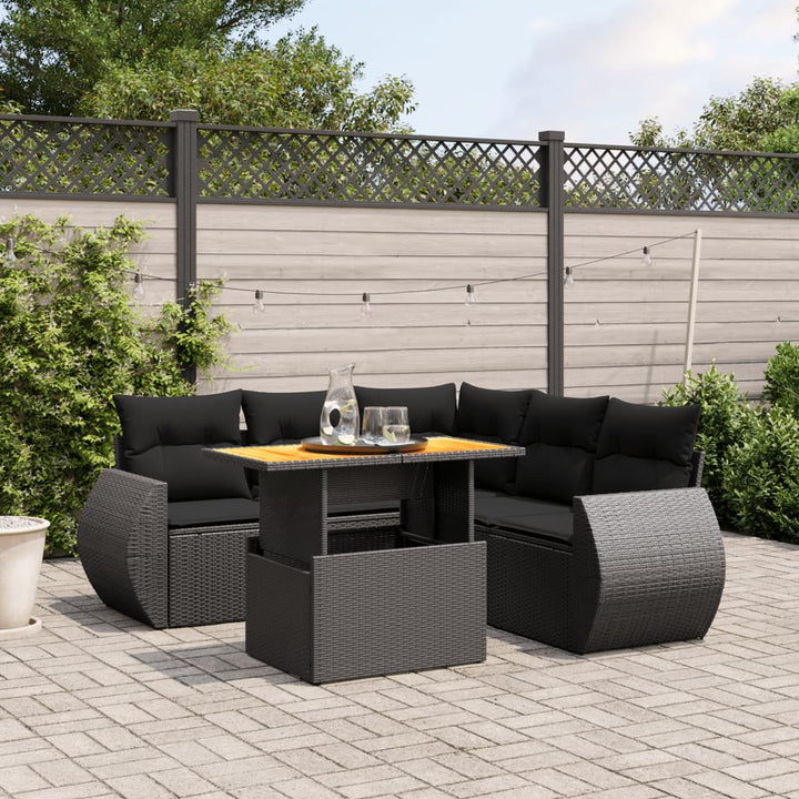 Set Mobilier De Grădină Cu Perne, 6 Piese, Negru, Poliratan