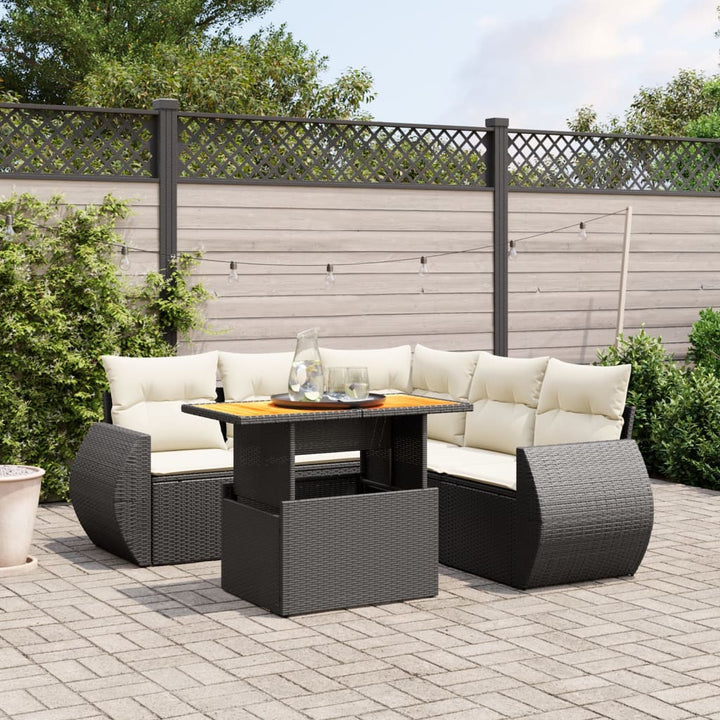 Set Mobilier De Grădină Cu Perne, 6 Piese, Negru, Poliratan