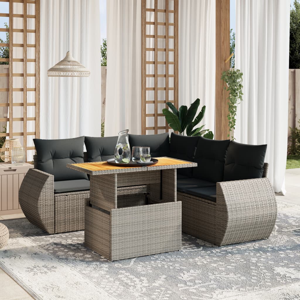 Set Mobilier De Grădină Cu Perne, 6 Piese, Negru, Poliratan