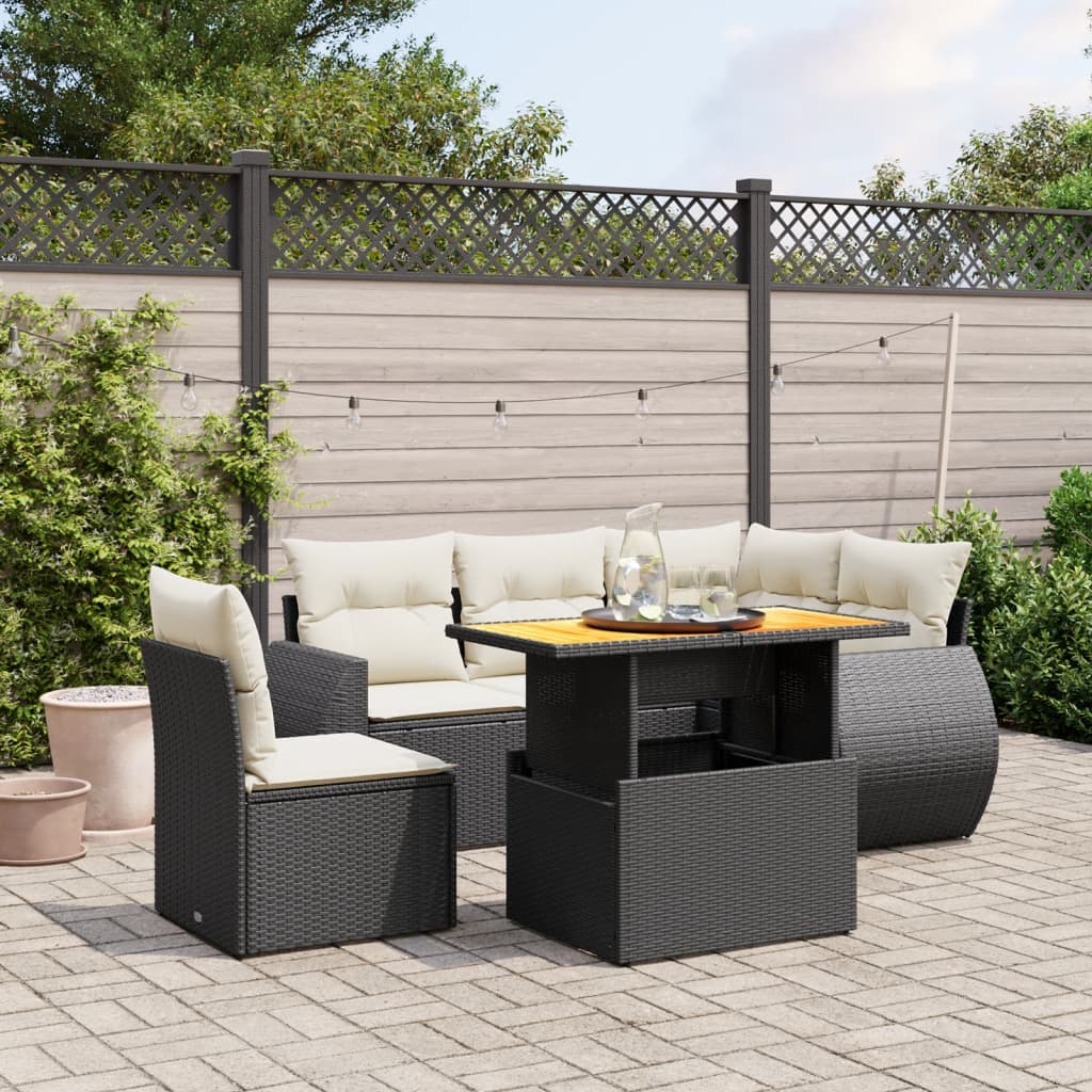 Set Mobilier De Grădină Cu Perne, 6 Piese, Negru, Poliratan