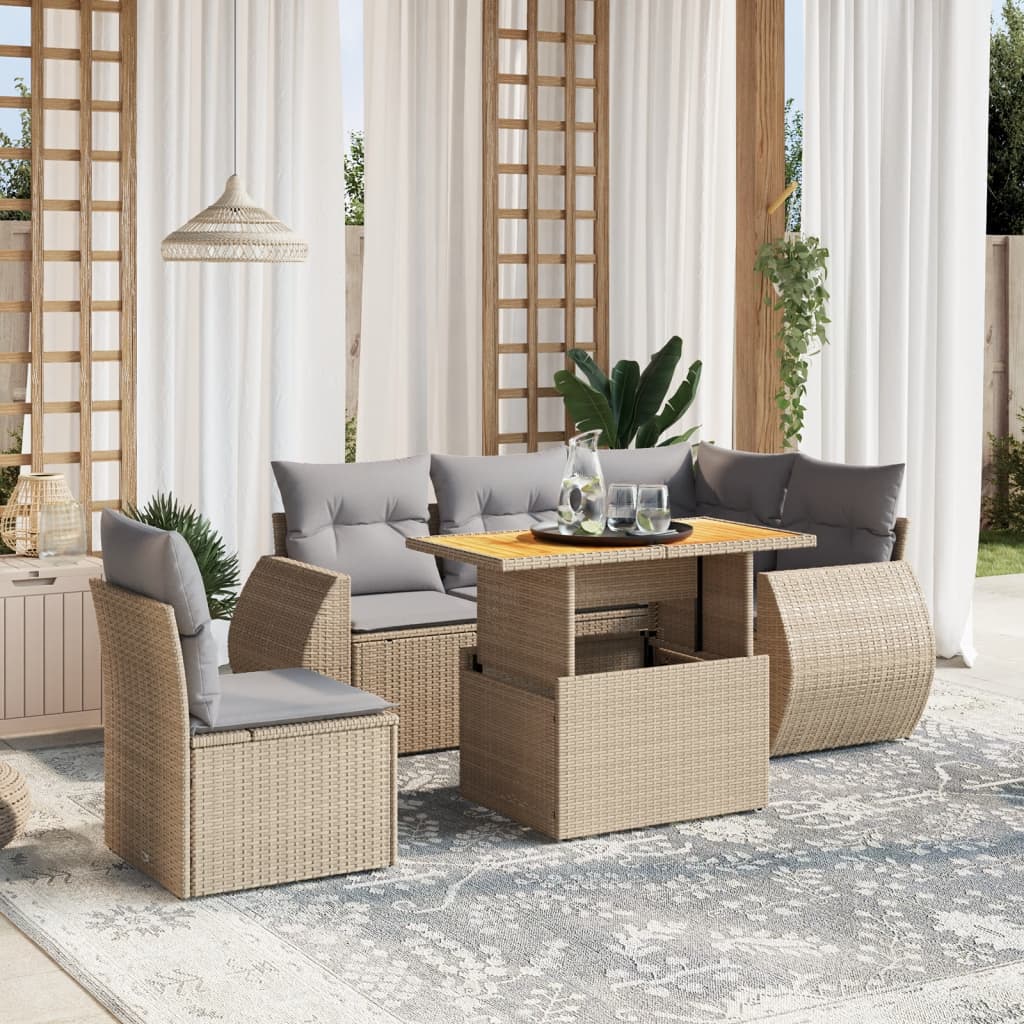 Set Mobilier De Grădină Cu Perne, 6 Piese, Negru, Poliratan